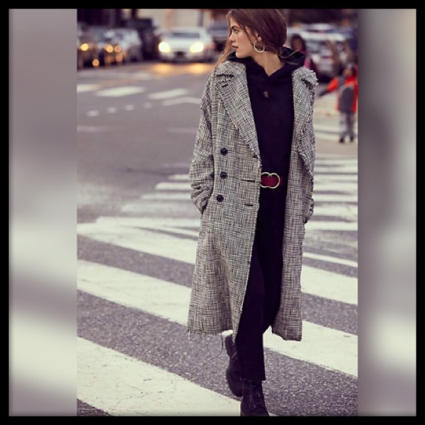 Free People Menswear Plaid Tweed Black & White Trench Coat